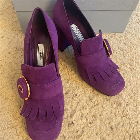 prada purple suede pumps|prada pumps block heel.